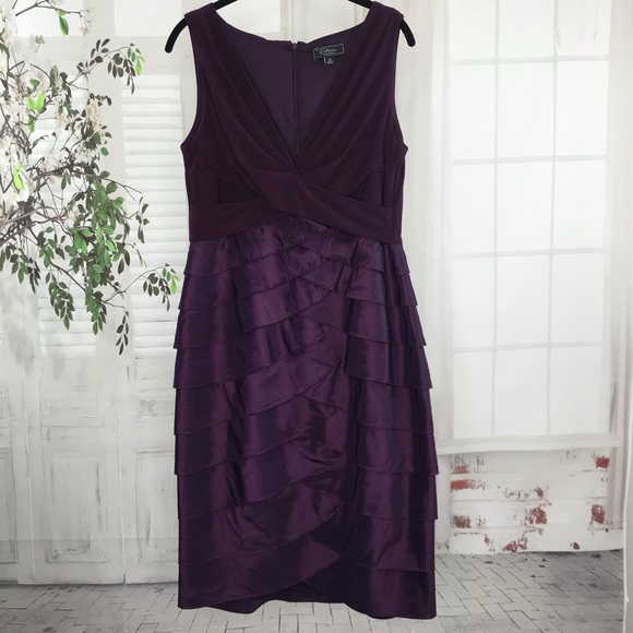 Dressbarn Collection Dress 12 Shimmer Sheath Tiered Ruffle Purple V-neck EUC - Picture 10 of 10